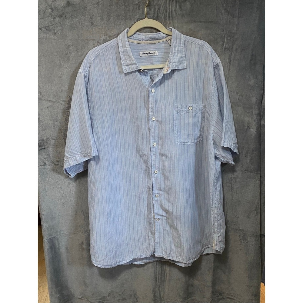 Tommy Bahama Linen Shirt Mens 2XL Blue Button Up Relax Fit Resort Beach Casual